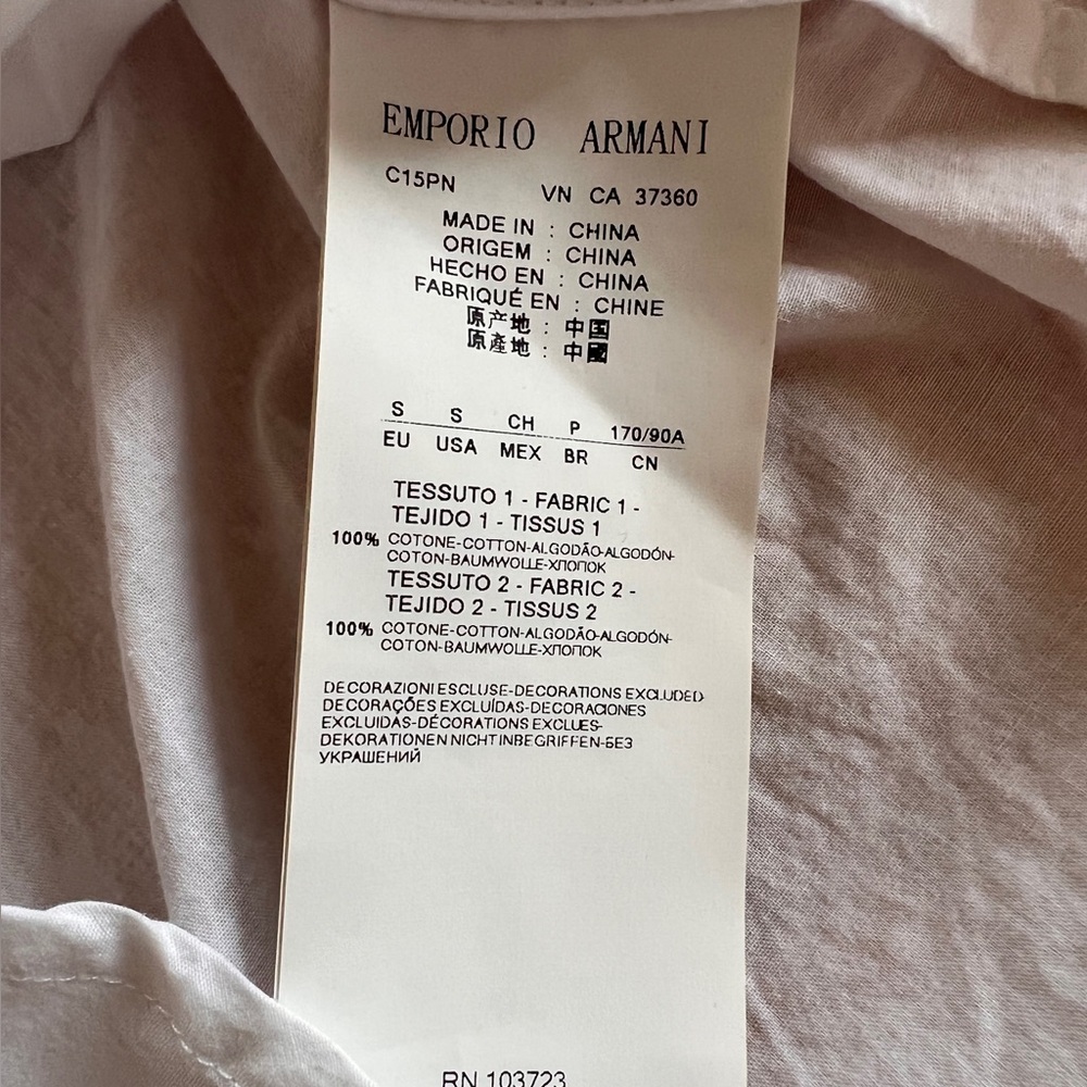Emporio Armani Jeans White Shirt Button Down zip up cotton Short sleeve men's S - Picture 8 of 11